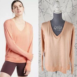 Athleta Coral Orange Modal Blend Sunrise V-Neck Sweatshirt